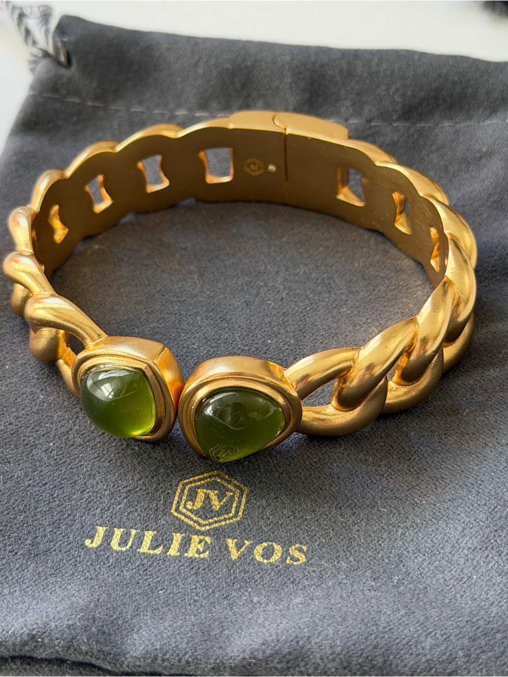 NWOT Julie Vos Gold-Tone Bracelet with Green Cabochons - Picture 9 of 11